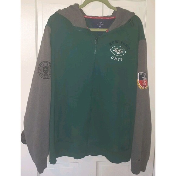 Tommy Hilfiger NFL New York Jets Green Grey Full Zip Jacket 2XL Hoodie Pockets - Picture 5 of 12